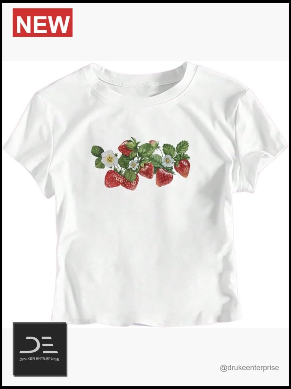 Strawberry Print Crop Tee Y2K Short Sleeve Fitted T-Shirt